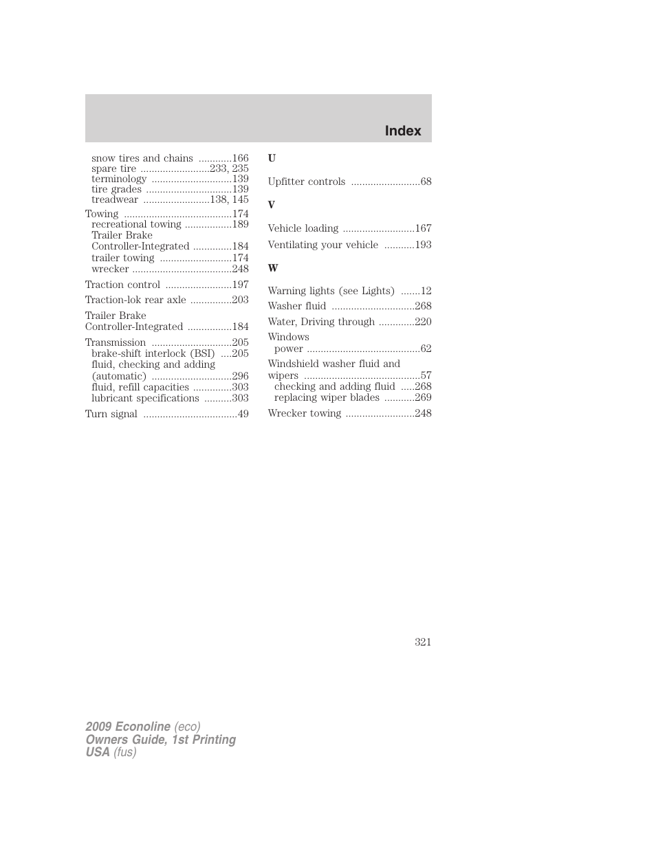 Index | FORD 2009 E-450 v.1 User Manual | Page 321 / 321