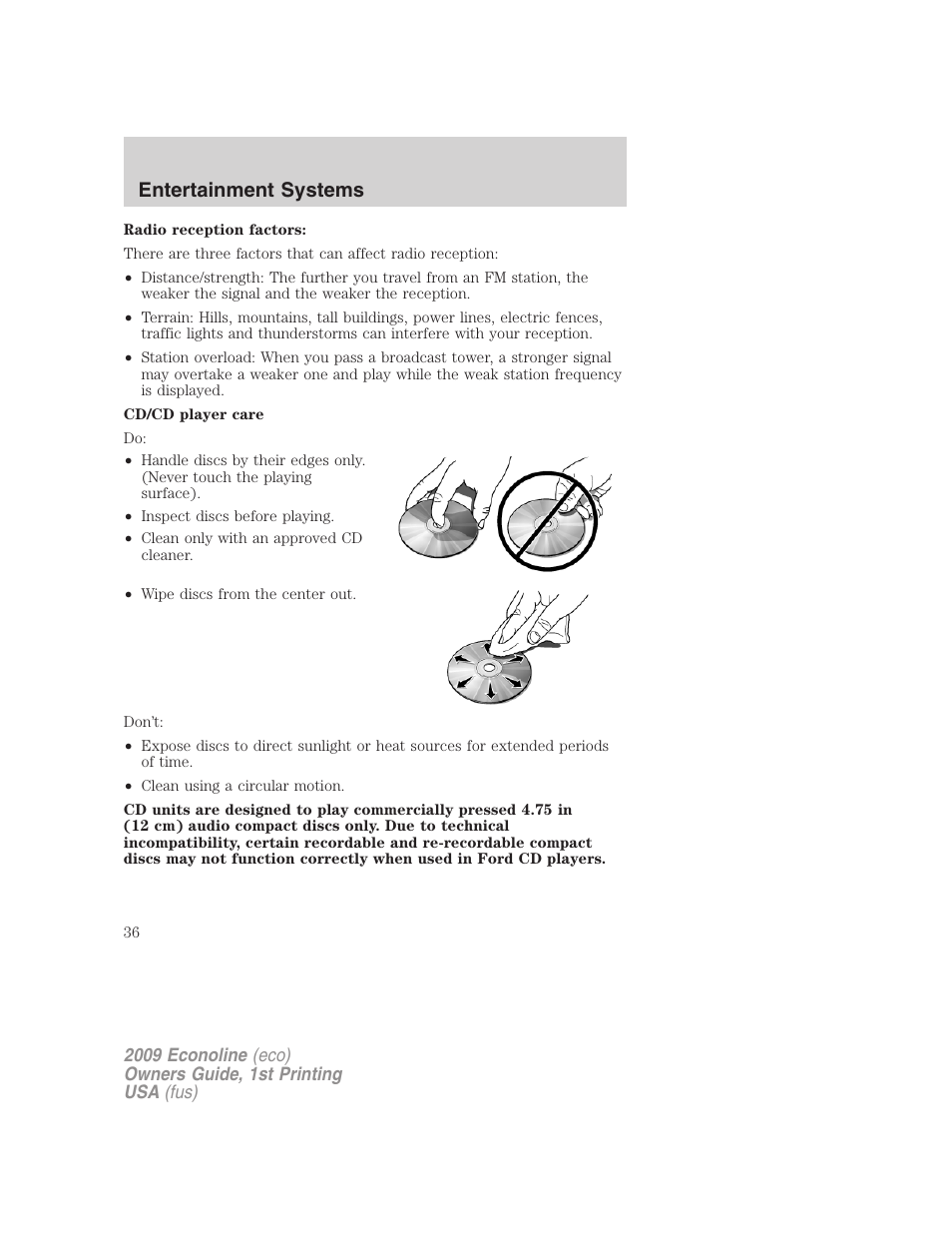 Entertainment systems | FORD 2009 E-450 v.1 User Manual | Page 36 / 321