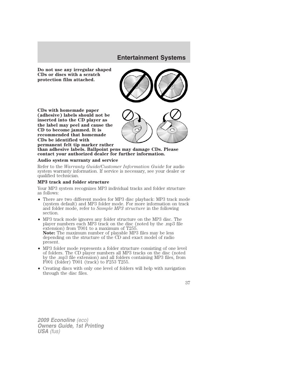 Entertainment systems | FORD 2009 E-450 v.1 User Manual | Page 37 / 321