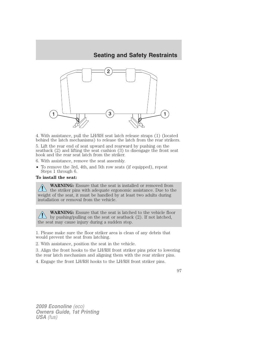 Seating and safety restraints | FORD 2009 E-450 v.1 User Manual | Page 97 / 321