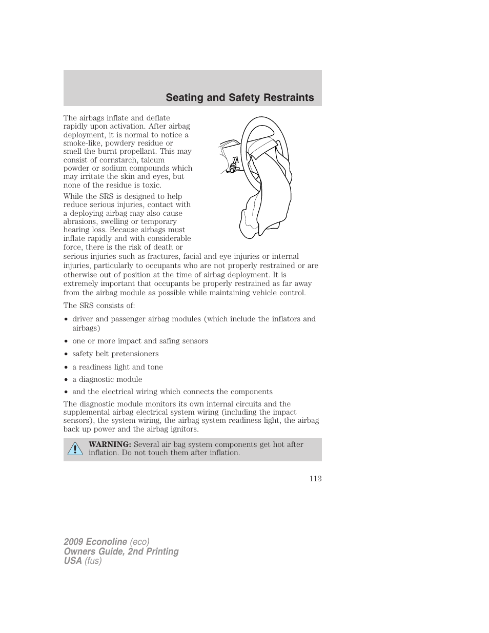 Seating and safety restraints | FORD 2009 E-450 v.2 User Manual | Page 113 / 320