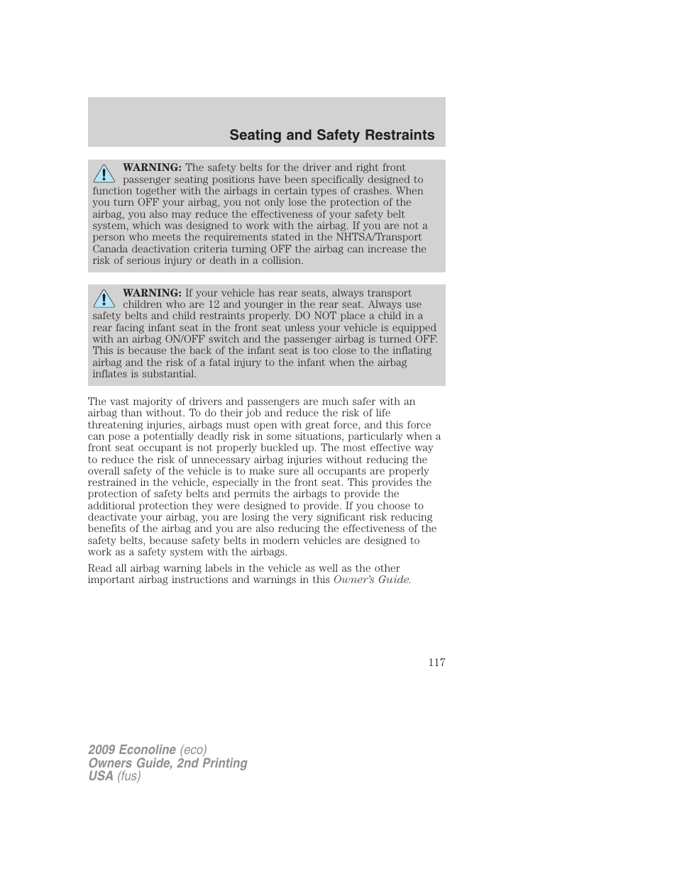 Seating and safety restraints | FORD 2009 E-450 v.2 User Manual | Page 117 / 320