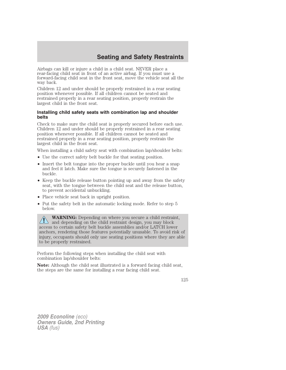 Seating and safety restraints | FORD 2009 E-450 v.2 User Manual | Page 125 / 320