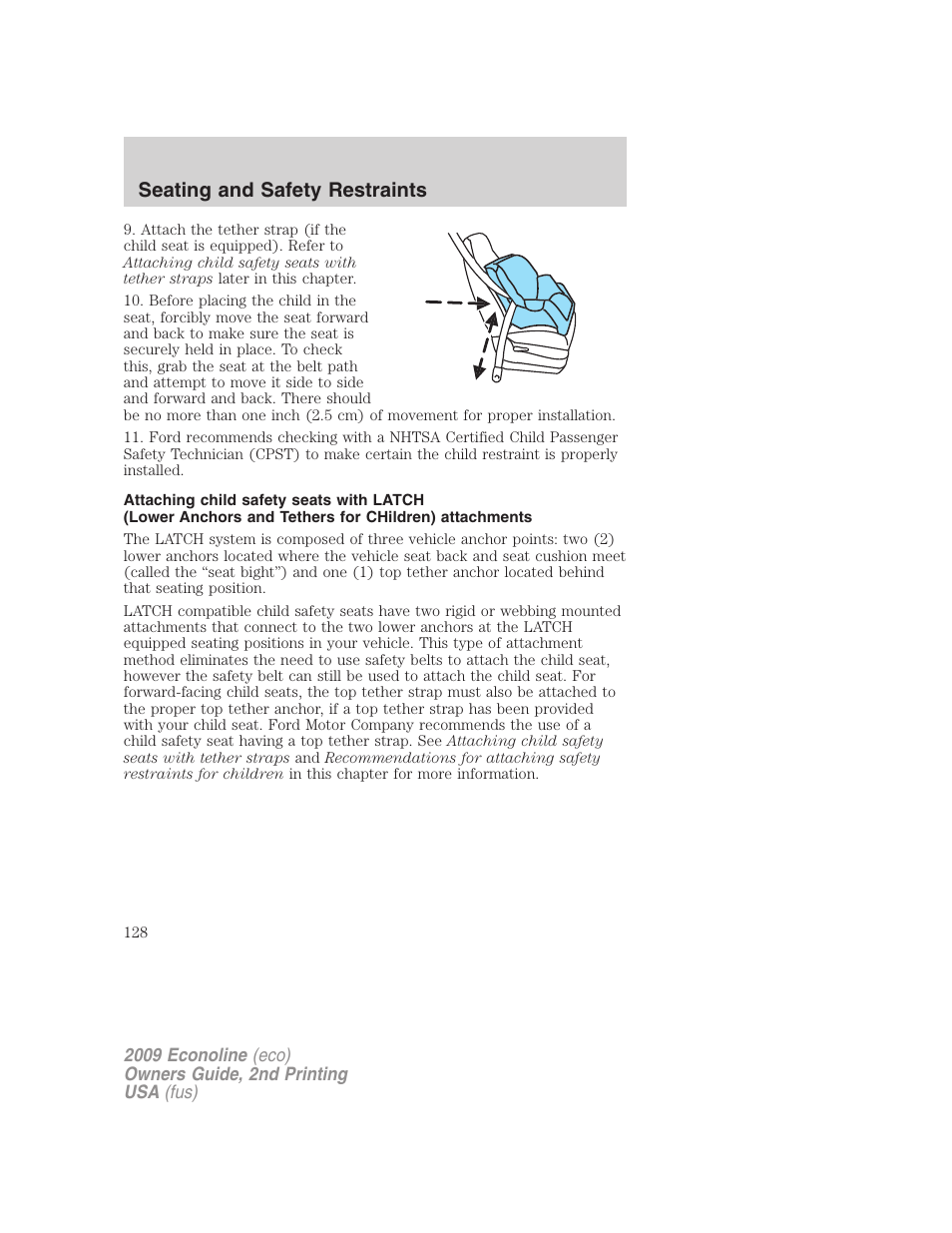 Seating and safety restraints | FORD 2009 E-450 v.2 User Manual | Page 128 / 320