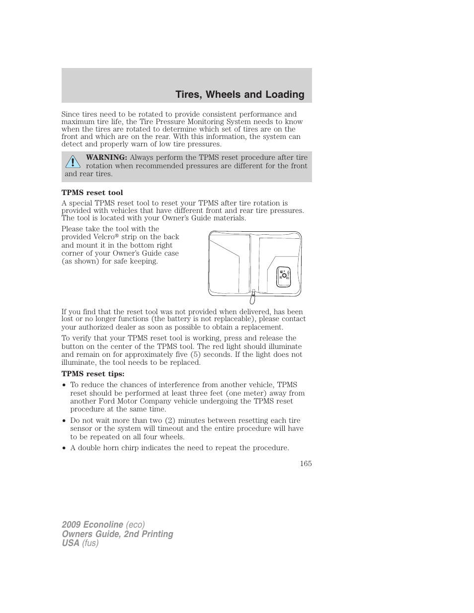 Tires, wheels and loading | FORD 2009 E-450 v.2 User Manual | Page 165 / 320