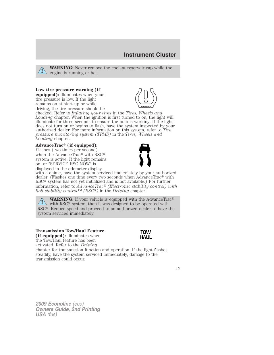Instrument cluster | FORD 2009 E-450 v.2 User Manual | Page 17 / 320