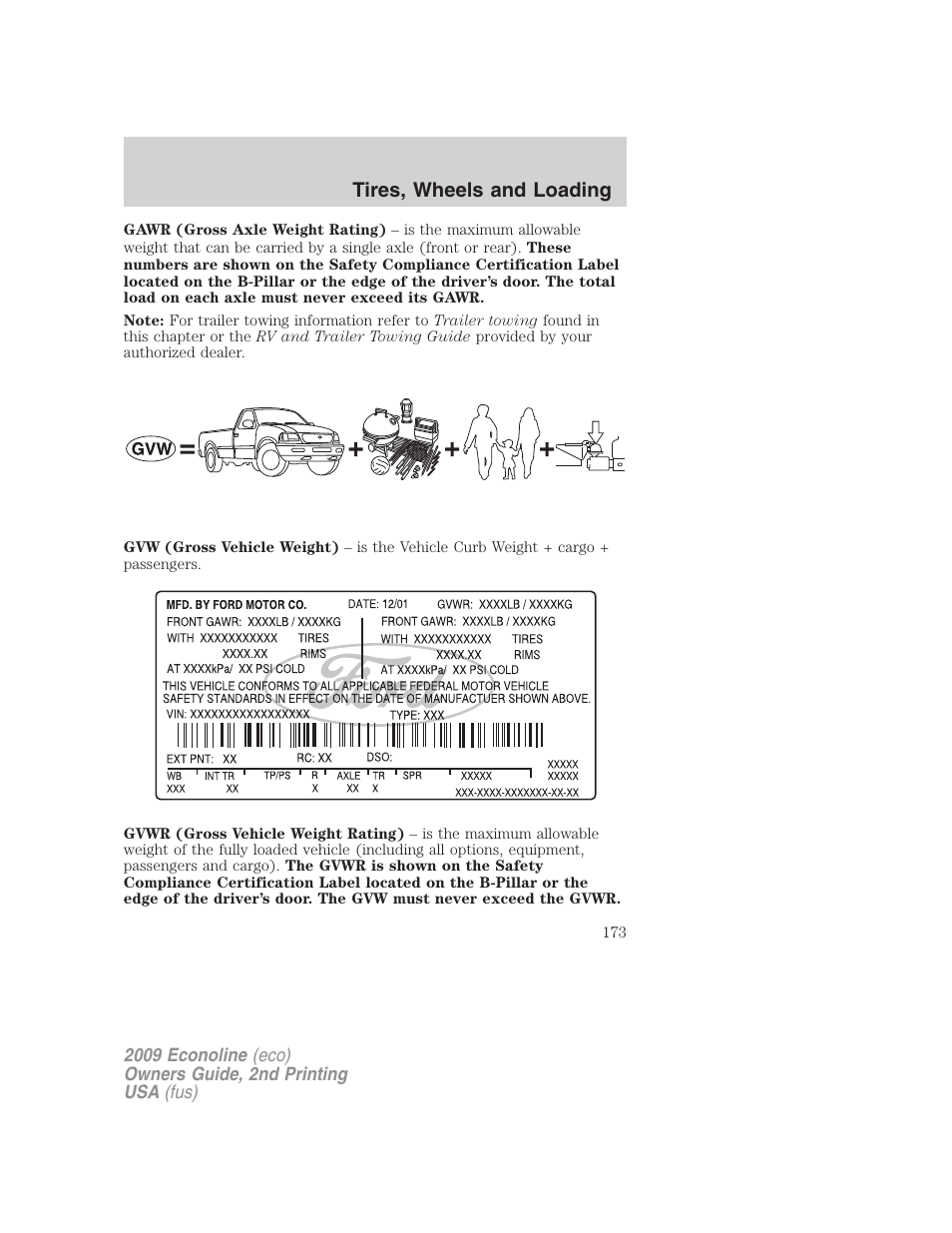 Tires, wheels and loading | FORD 2009 E-450 v.2 User Manual | Page 173 / 320