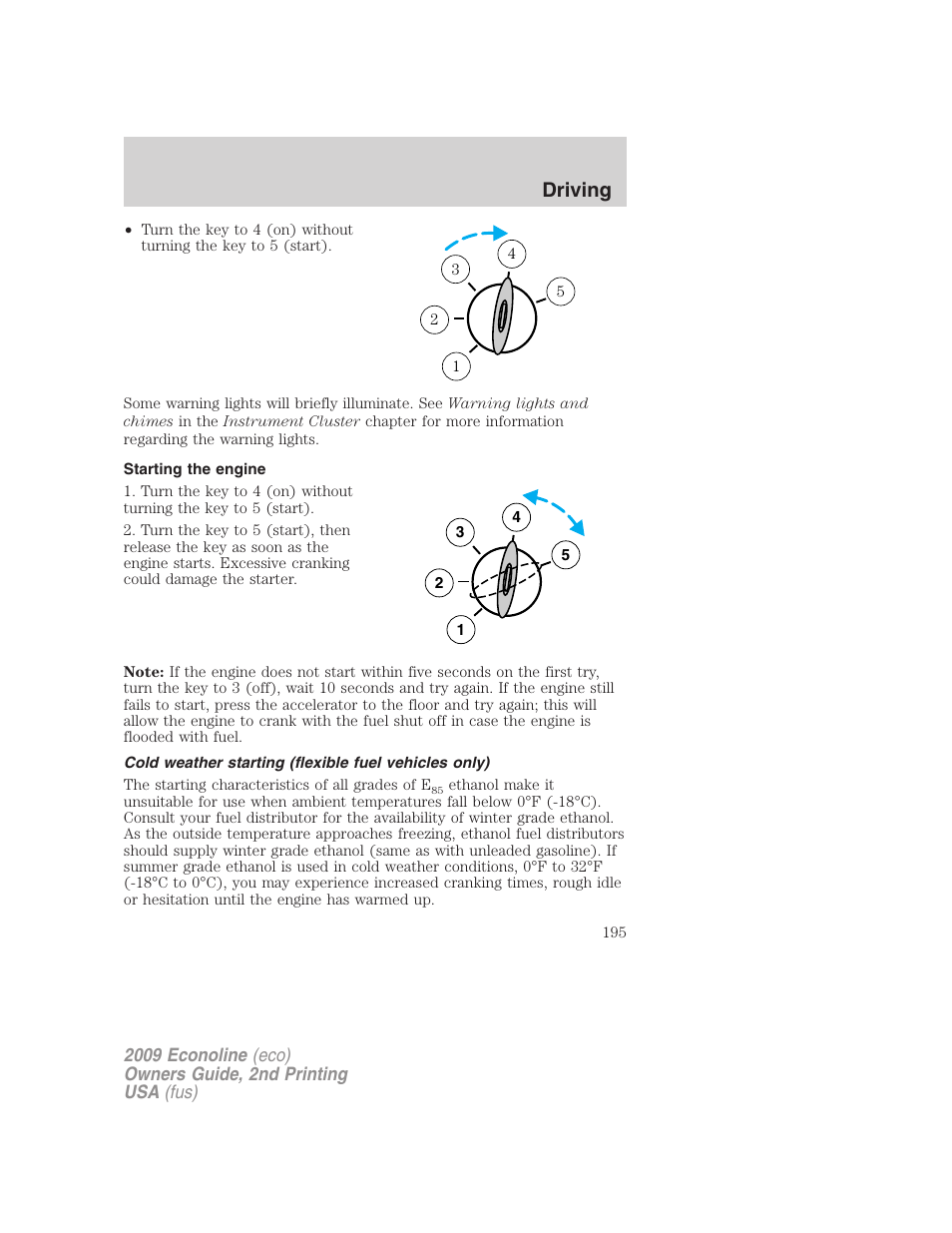 Starting the engine, Driving | FORD 2009 E-450 v.2 User Manual | Page 195 / 320