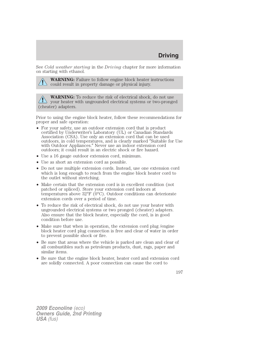 Driving | FORD 2009 E-450 v.2 User Manual | Page 197 / 320