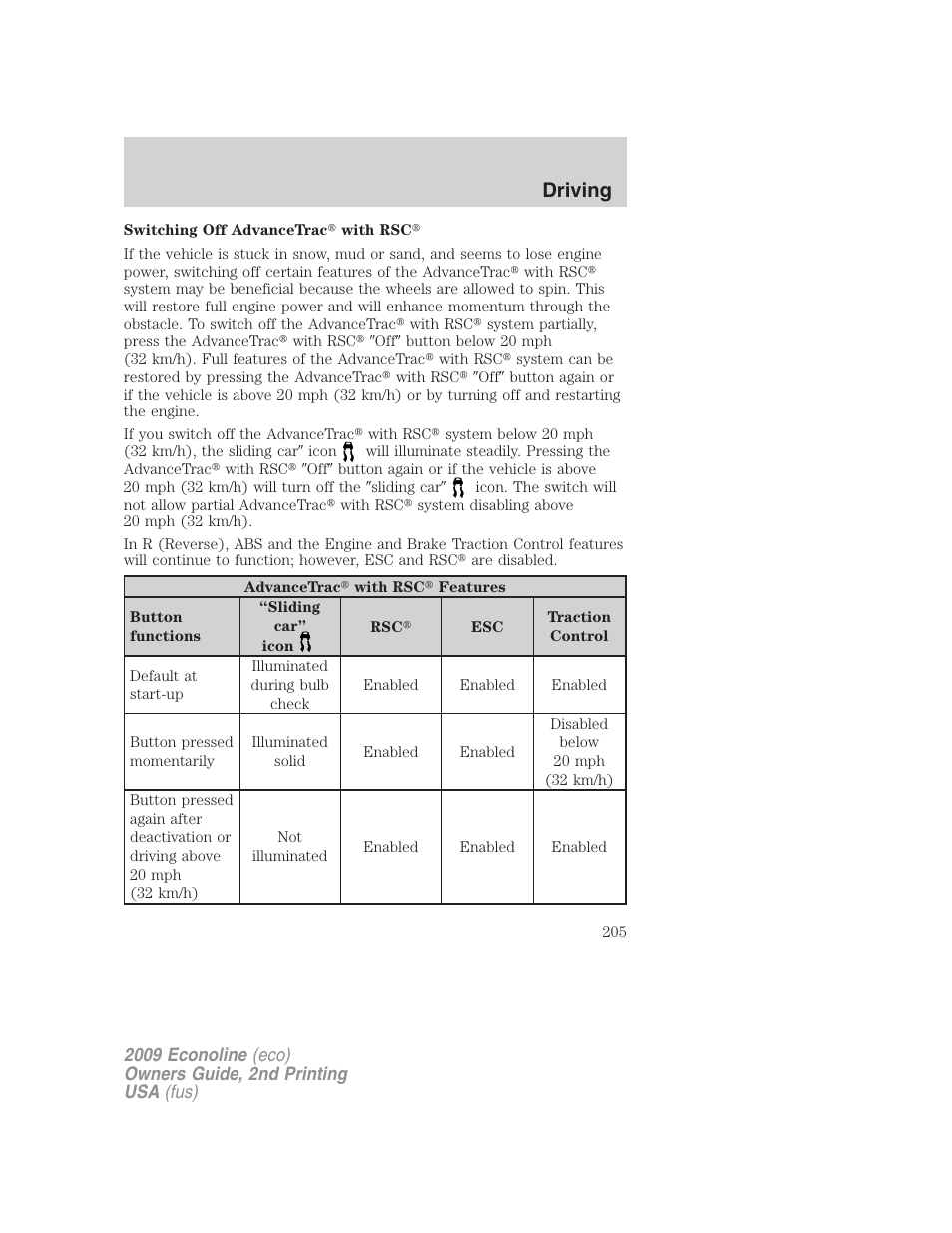 Driving | FORD 2009 E-450 v.2 User Manual | Page 205 / 320