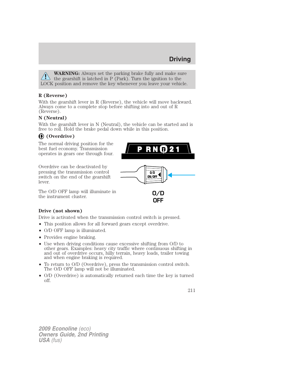Driving | FORD 2009 E-450 v.2 User Manual | Page 211 / 320