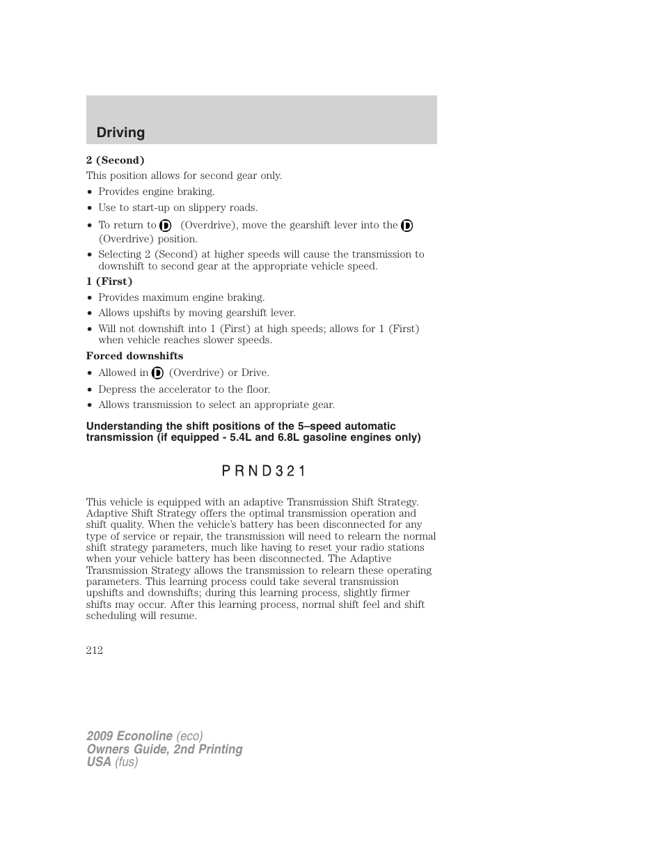 Driving | FORD 2009 E-450 v.2 User Manual | Page 212 / 320