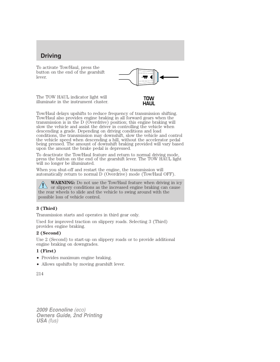 Driving | FORD 2009 E-450 v.2 User Manual | Page 214 / 320