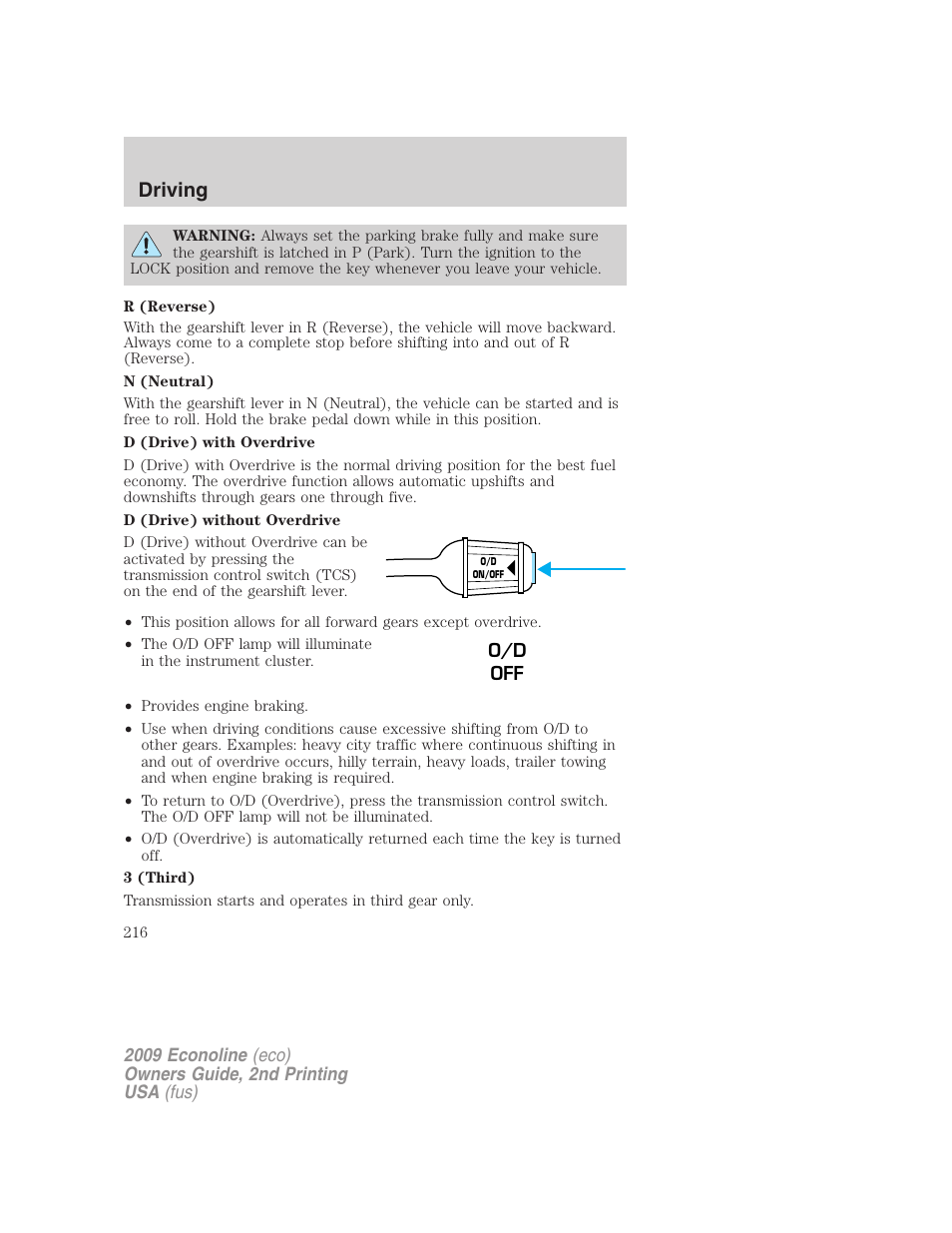 Driving | FORD 2009 E-450 v.2 User Manual | Page 216 / 320