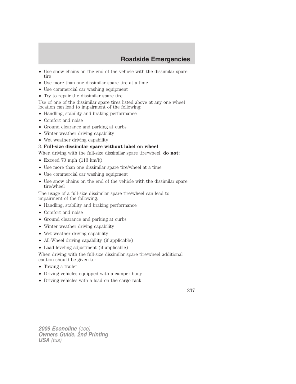 Roadside emergencies | FORD 2009 E-450 v.2 User Manual | Page 237 / 320