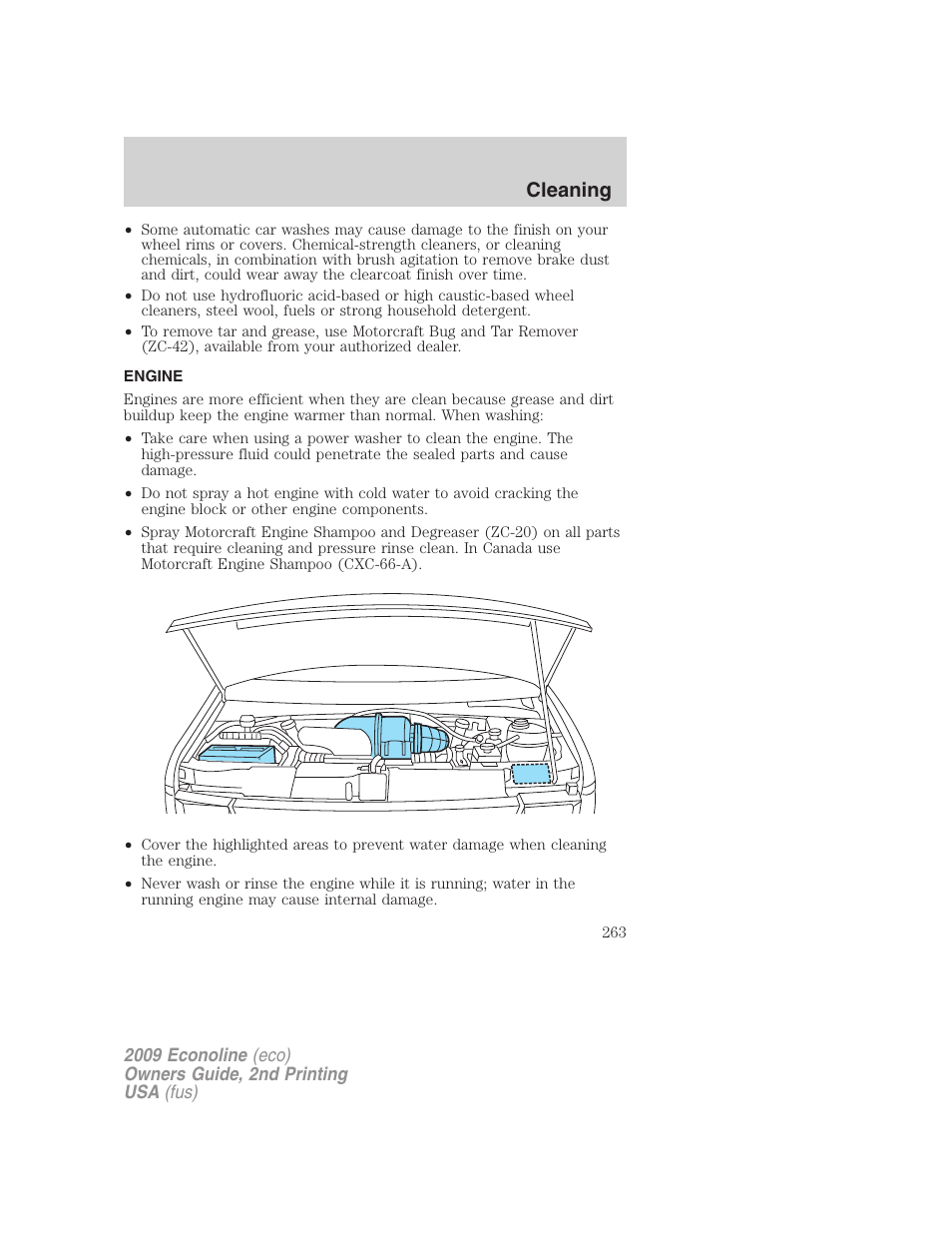 Engine, Cleaning | FORD 2009 E-450 v.2 User Manual | Page 263 / 320