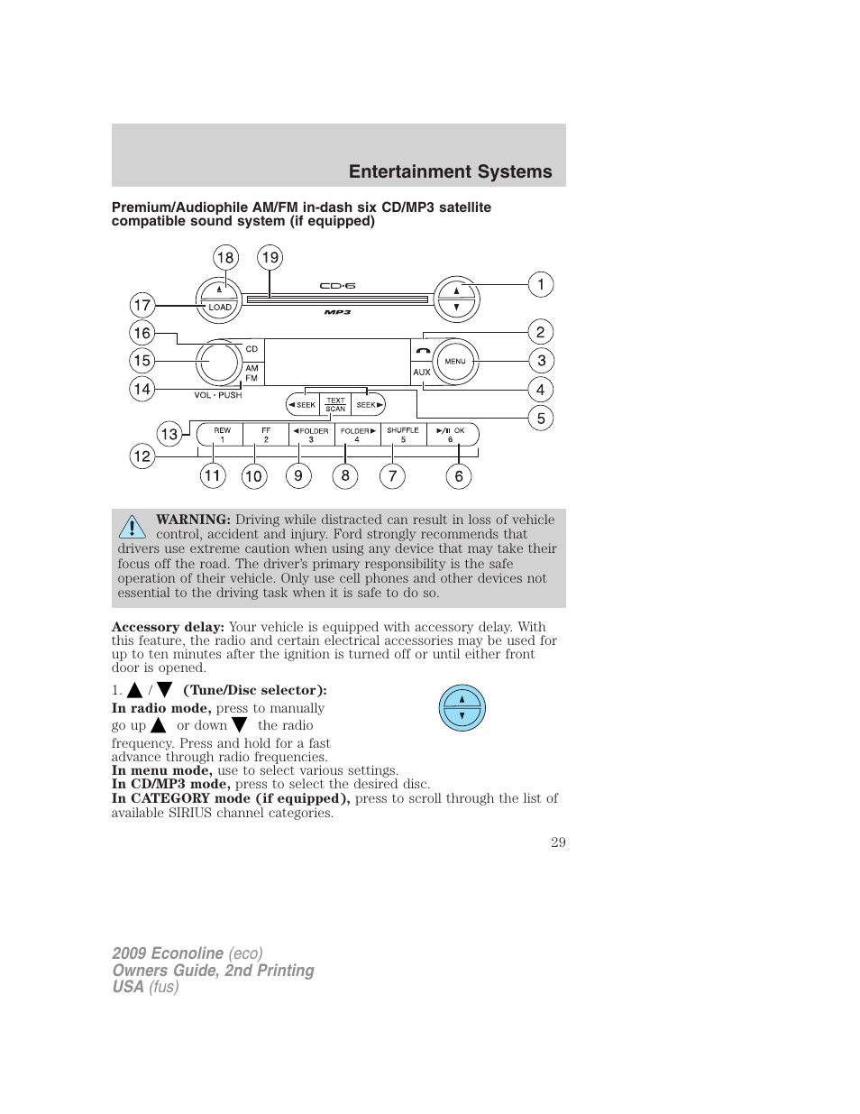 Am/fm stereo with cdx6/mp3, Entertainment systems | FORD 2009 E-450 v.2 User Manual | Page 29 / 320