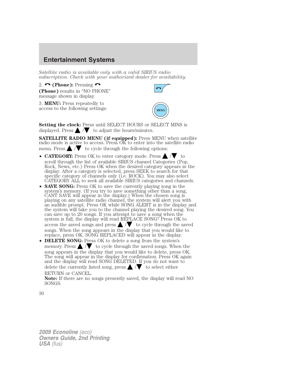 Entertainment systems | FORD 2009 E-450 v.2 User Manual | Page 30 / 320
