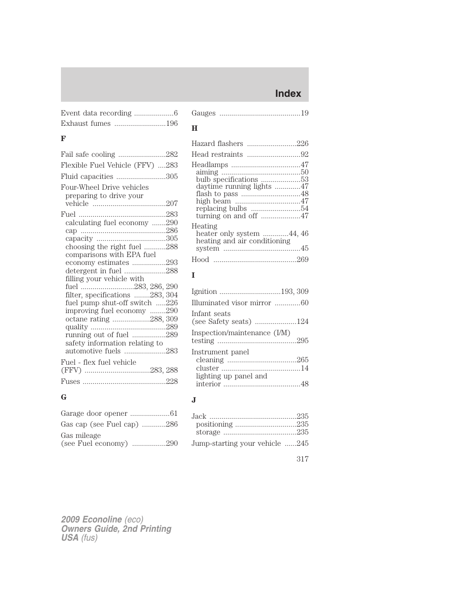 Index | FORD 2009 E-450 v.2 User Manual | Page 317 / 320