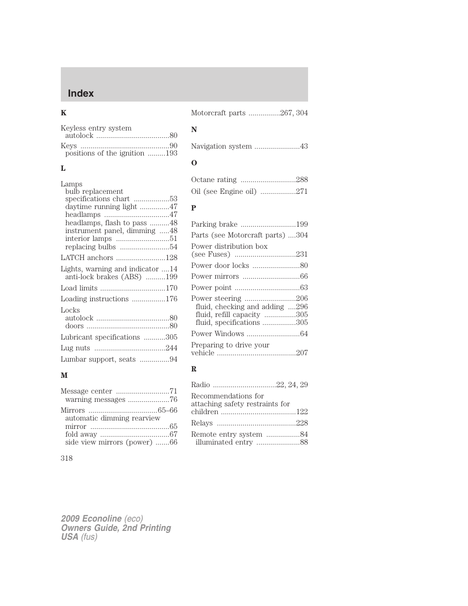 Index | FORD 2009 E-450 v.2 User Manual | Page 318 / 320