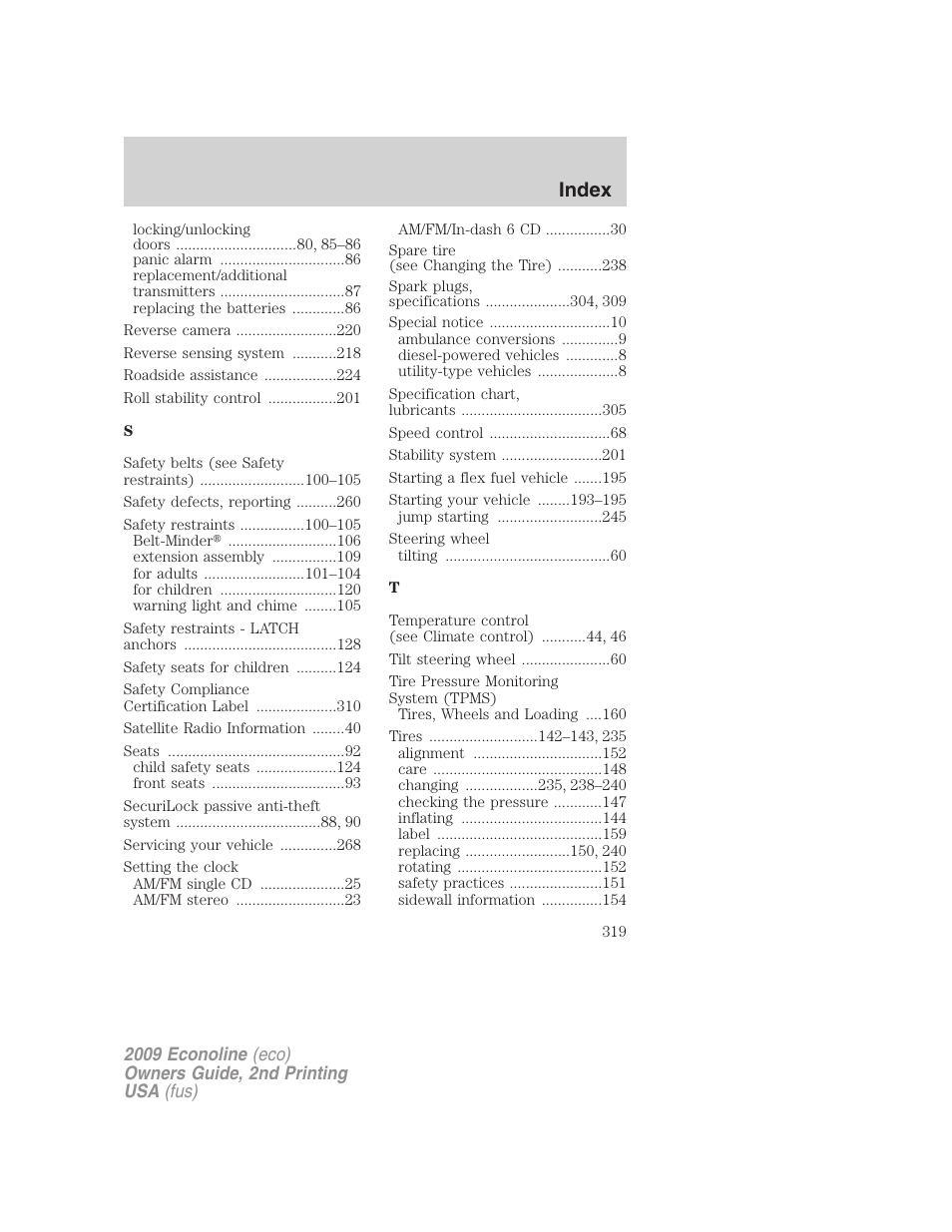 Index | FORD 2009 E-450 v.2 User Manual | Page 319 / 320