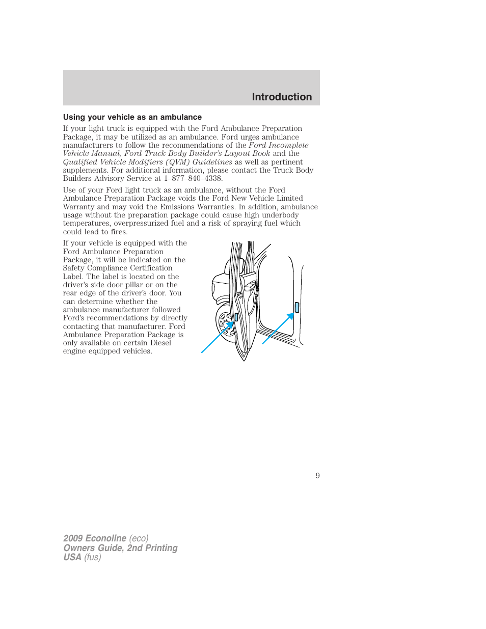 Using your vehicle as an ambulance, Introduction | FORD 2009 E-450 v.2 User Manual | Page 9 / 320