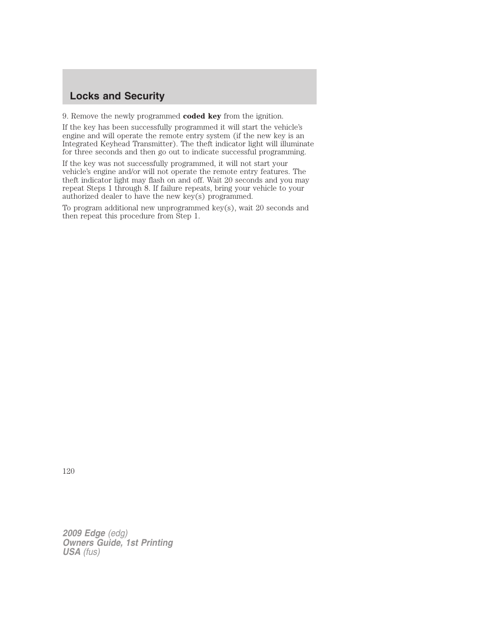 Locks and security | FORD 2009 Edge v.1 User Manual | Page 120 / 320