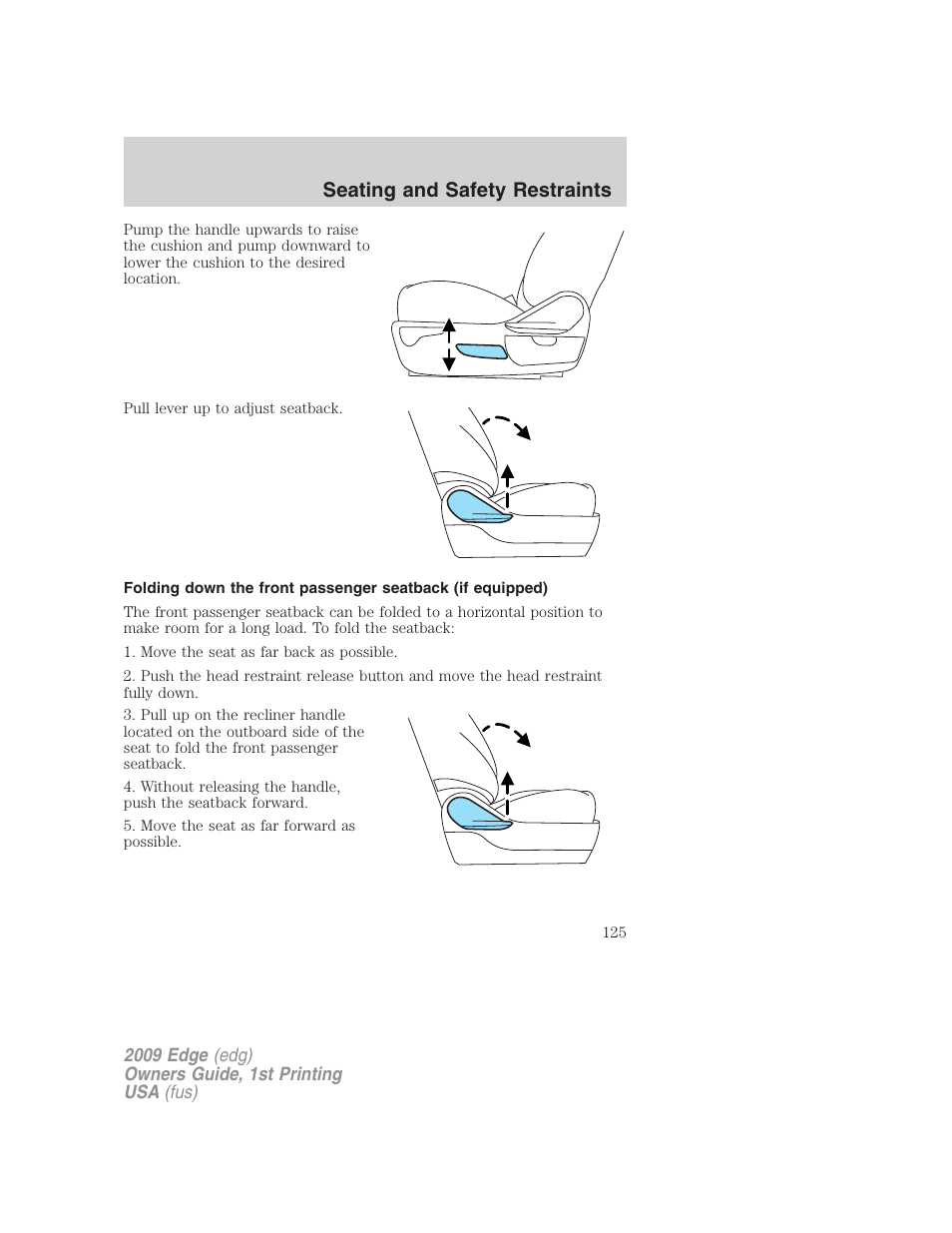 Seating and safety restraints | FORD 2009 Edge v.1 User Manual | Page 125 / 320