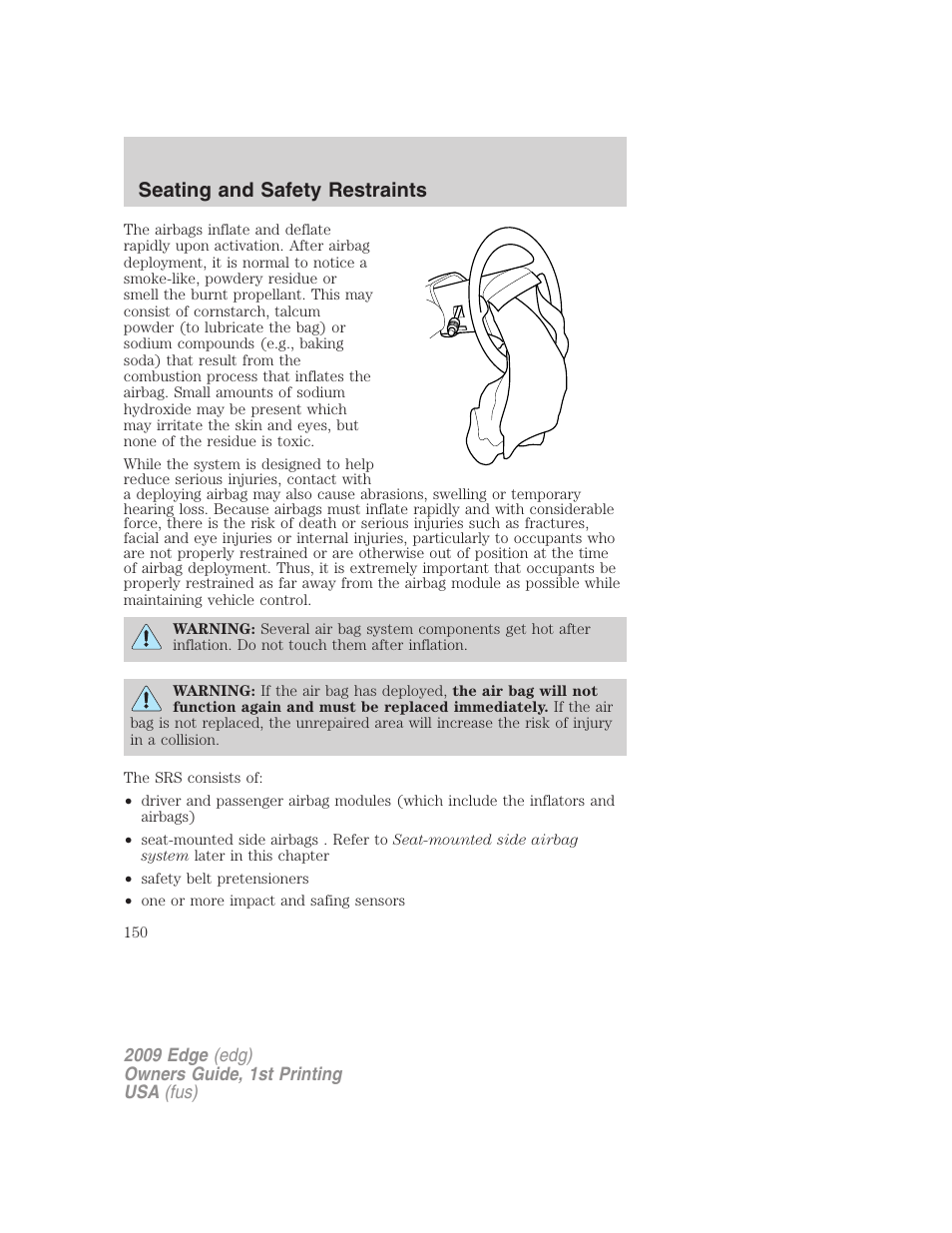 Seating and safety restraints | FORD 2009 Edge v.1 User Manual | Page 150 / 320