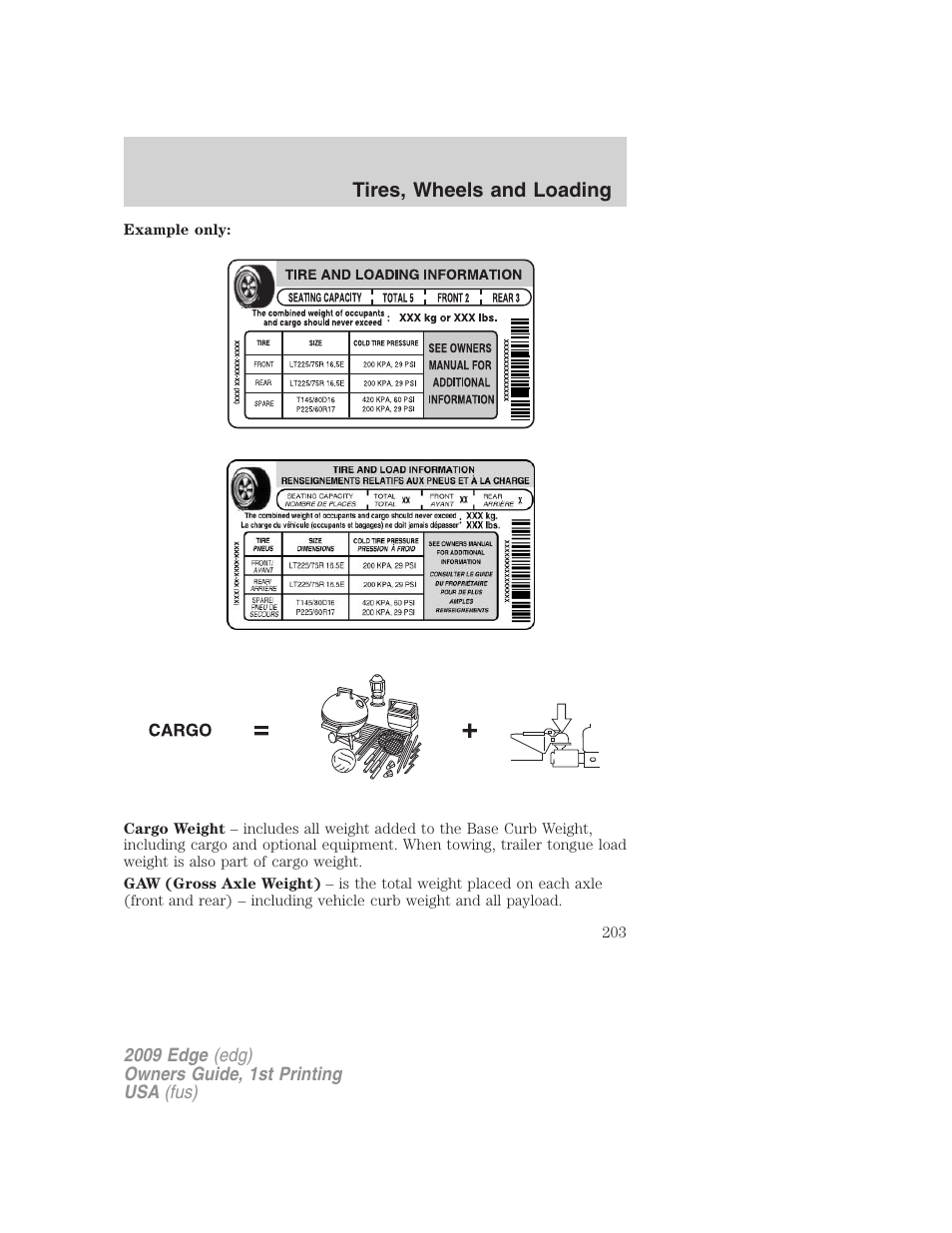 Tires, wheels and loading | FORD 2009 Edge v.1 User Manual | Page 203 / 320