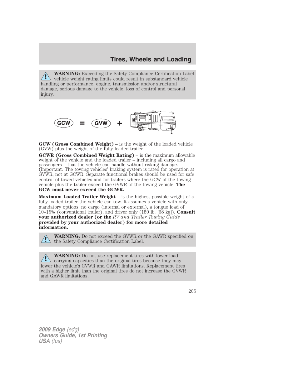 Tires, wheels and loading | FORD 2009 Edge v.1 User Manual | Page 205 / 320