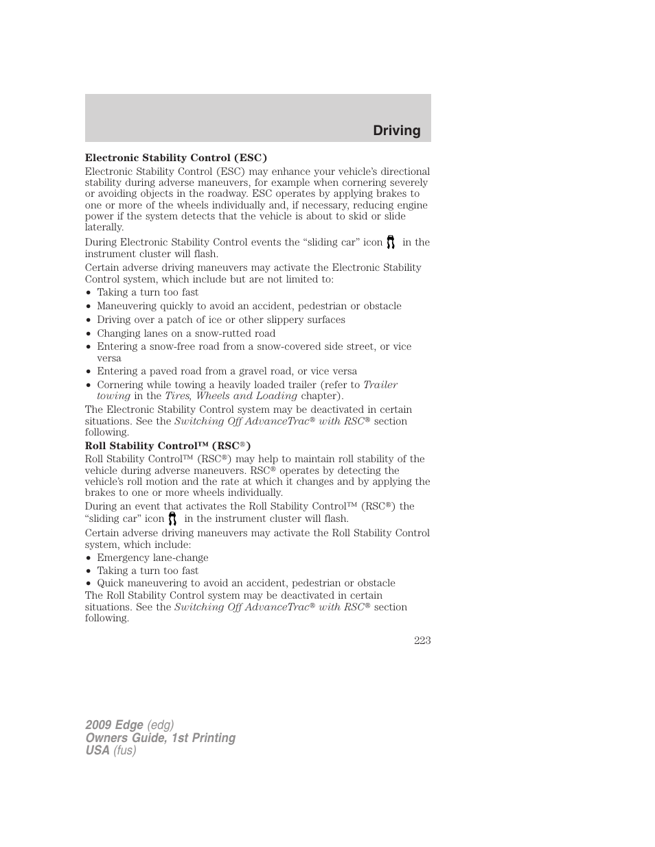 Driving | FORD 2009 Edge v.1 User Manual | Page 223 / 320
