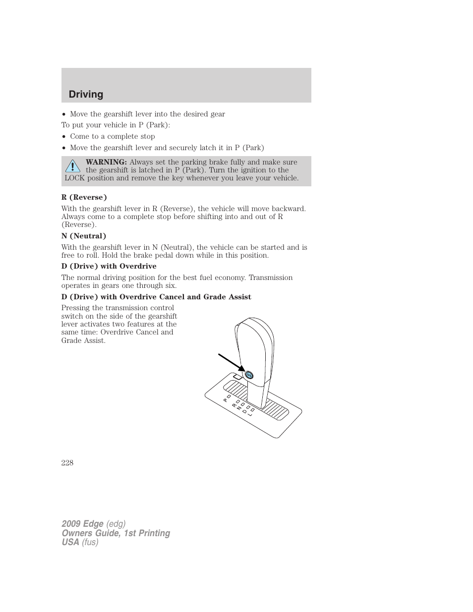 Driving | FORD 2009 Edge v.1 User Manual | Page 228 / 320