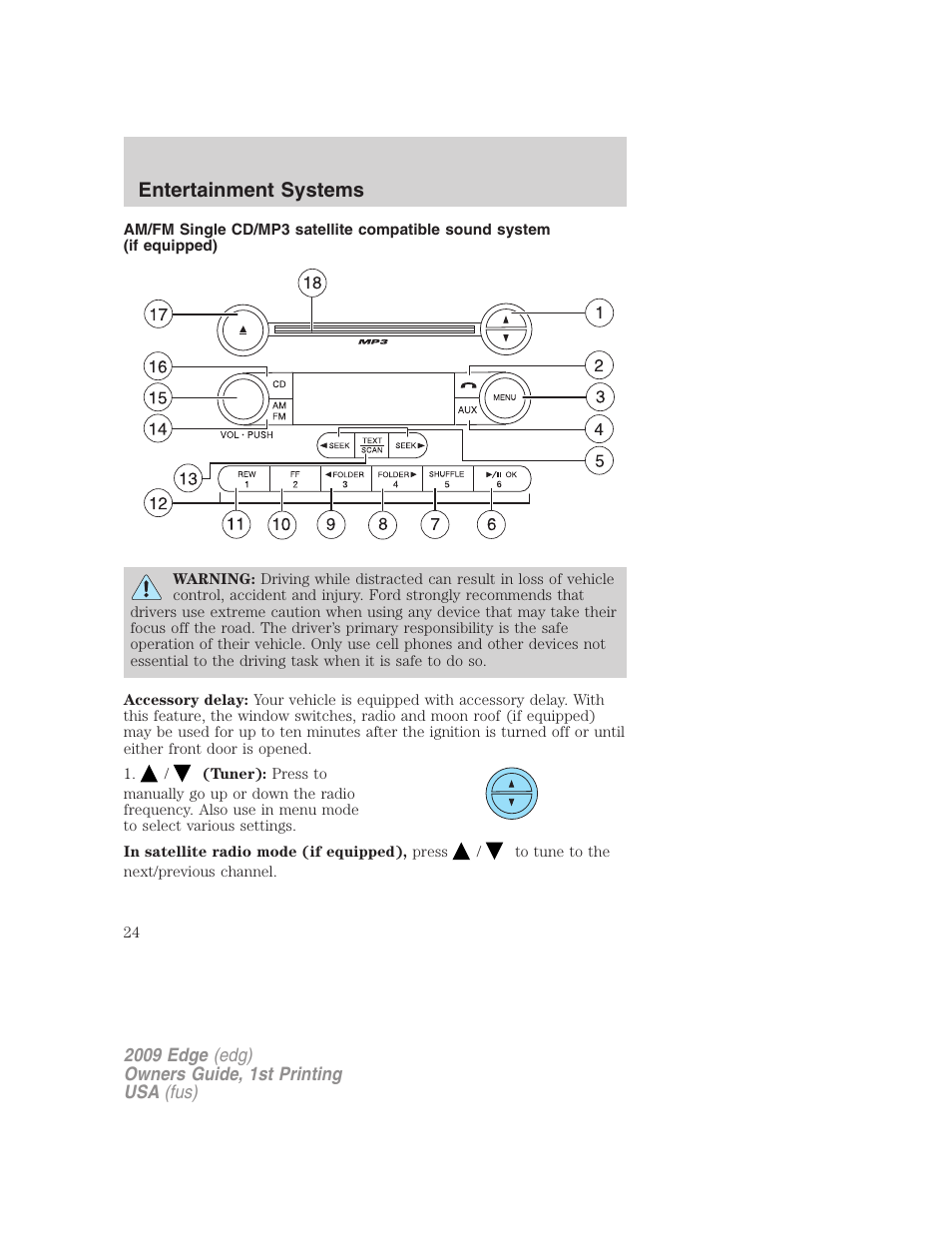 Am/fm stereo with cd, Entertainment systems | FORD 2009 Edge v.1 User Manual | Page 24 / 320