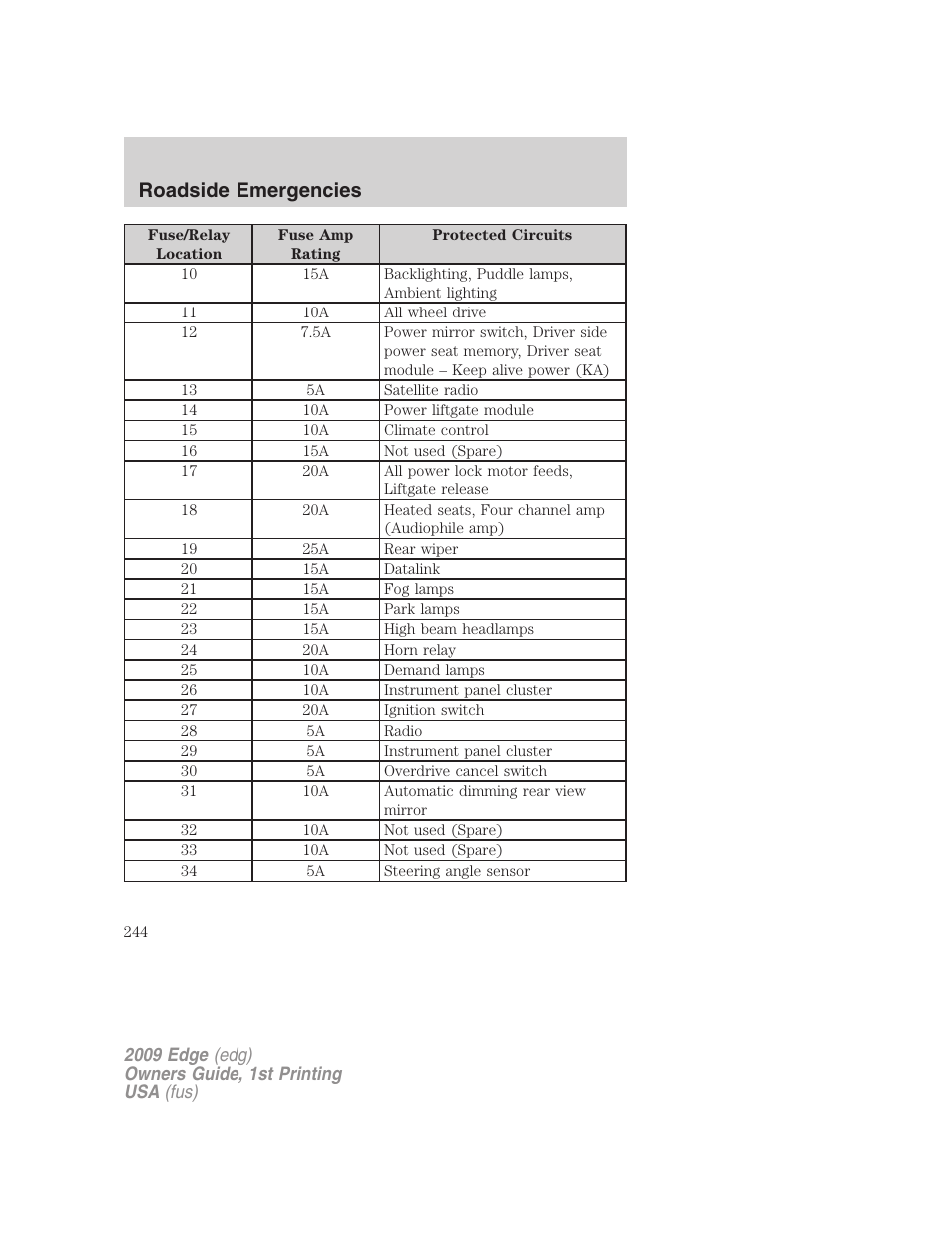 Roadside emergencies | FORD 2009 Edge v.1 User Manual | Page 244 / 320