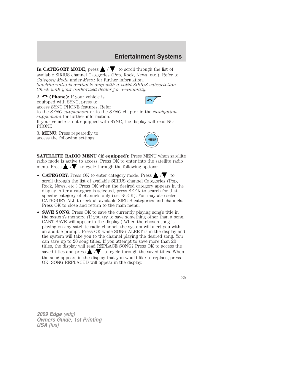 Entertainment systems | FORD 2009 Edge v.1 User Manual | Page 25 / 320