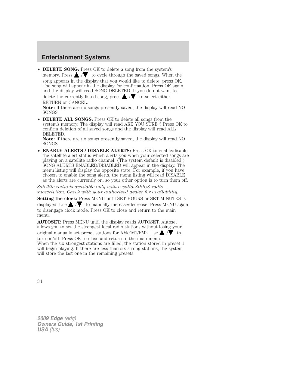 Entertainment systems | FORD 2009 Edge v.1 User Manual | Page 34 / 320