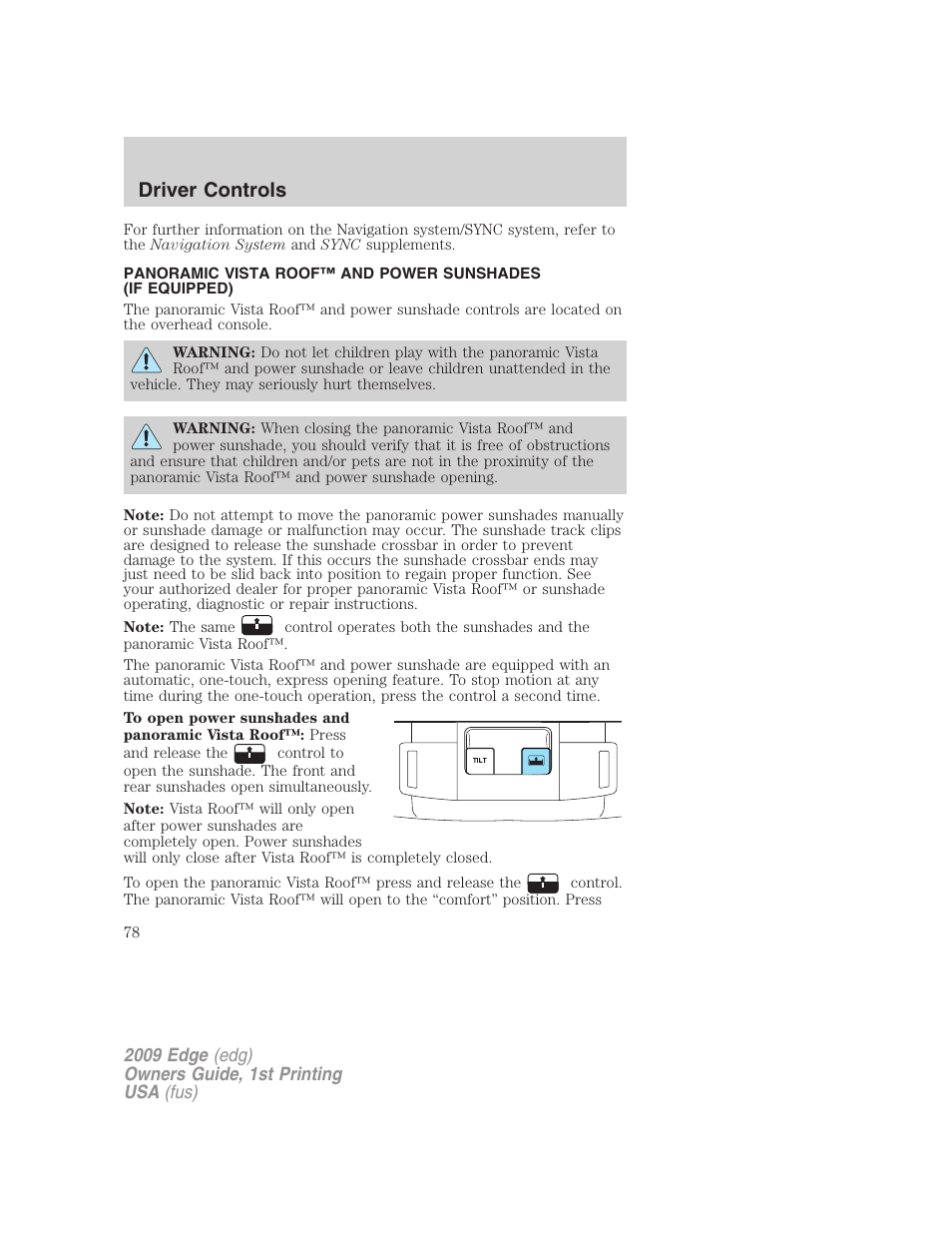 Driver controls | FORD 2009 Edge v.1 User Manual | Page 78 / 320