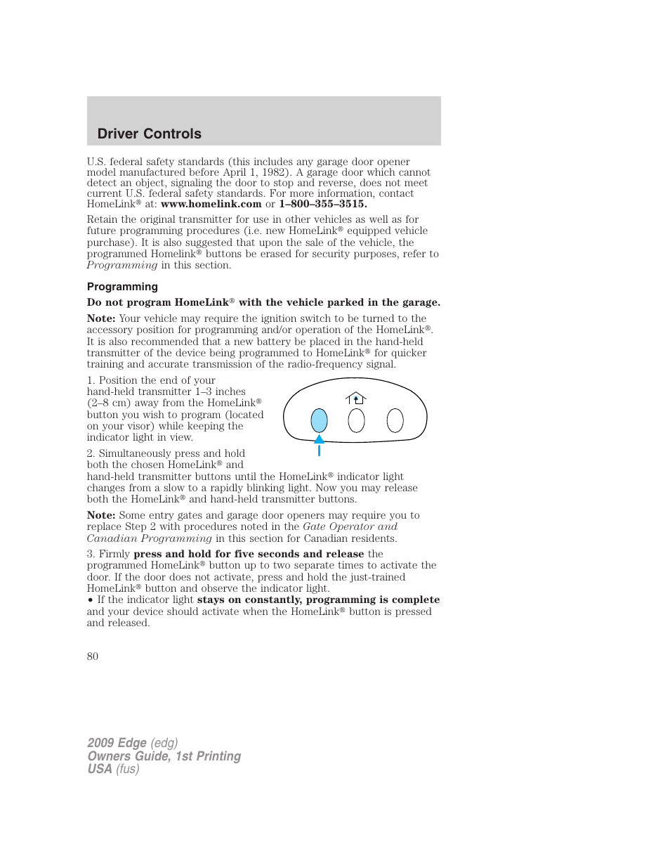 Programming, Driver controls | FORD 2009 Edge v.1 User Manual | Page 80 / 320