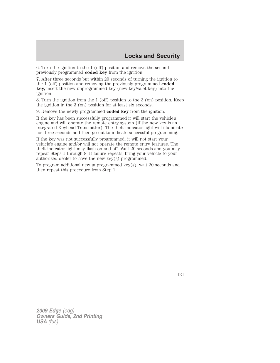 Locks and security | FORD 2009 Edge v.2 User Manual | Page 121 / 326