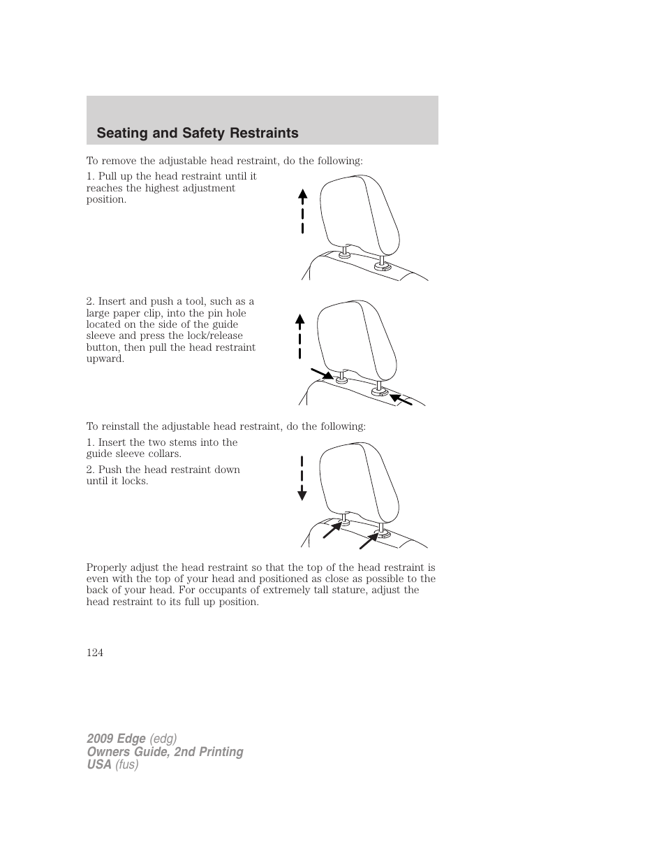 Seating and safety restraints | FORD 2009 Edge v.2 User Manual | Page 124 / 326