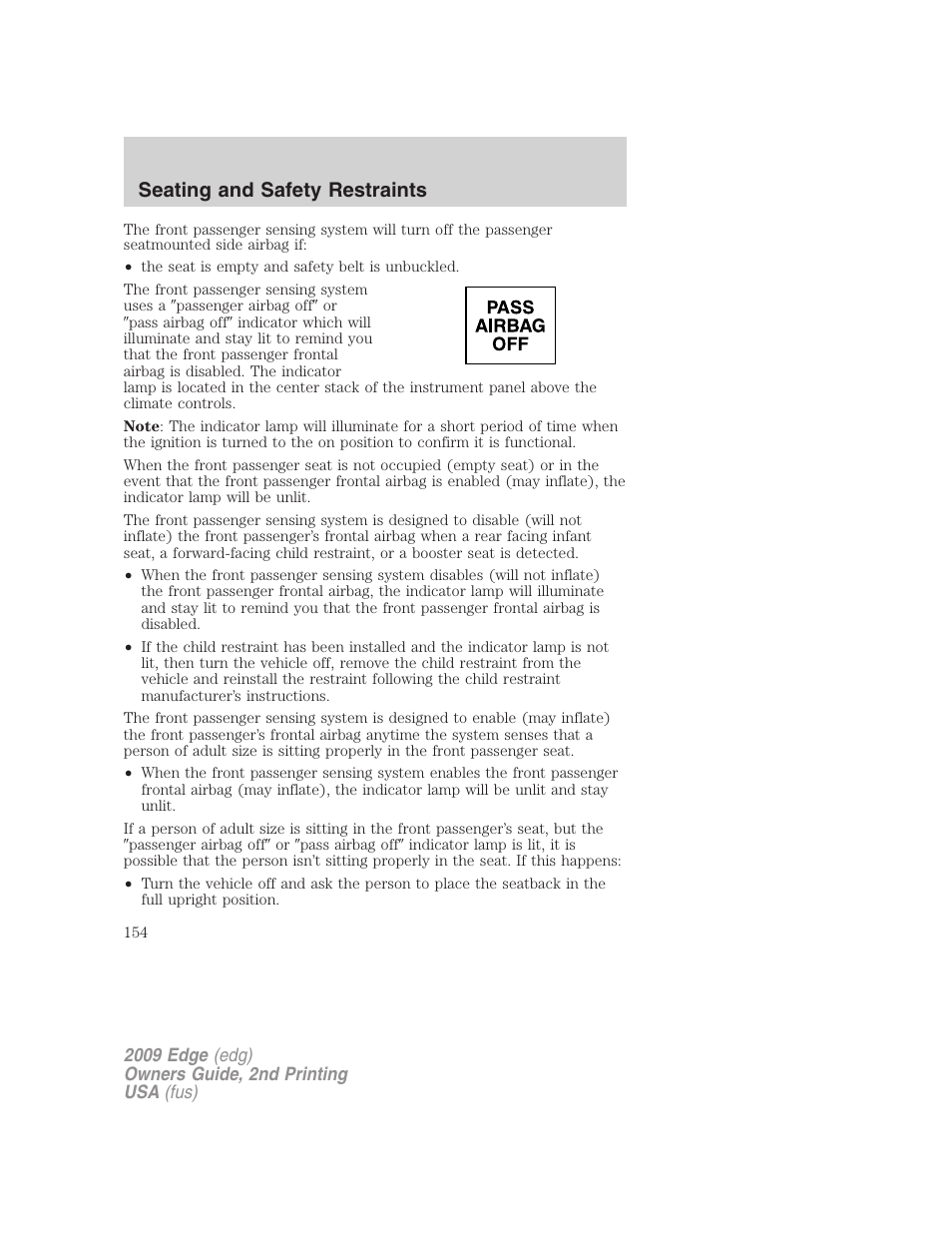 Seating and safety restraints | FORD 2009 Edge v.2 User Manual | Page 154 / 326
