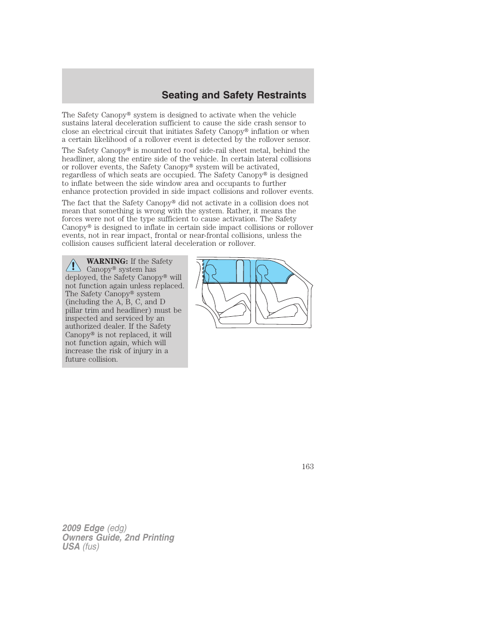 Seating and safety restraints | FORD 2009 Edge v.2 User Manual | Page 163 / 326