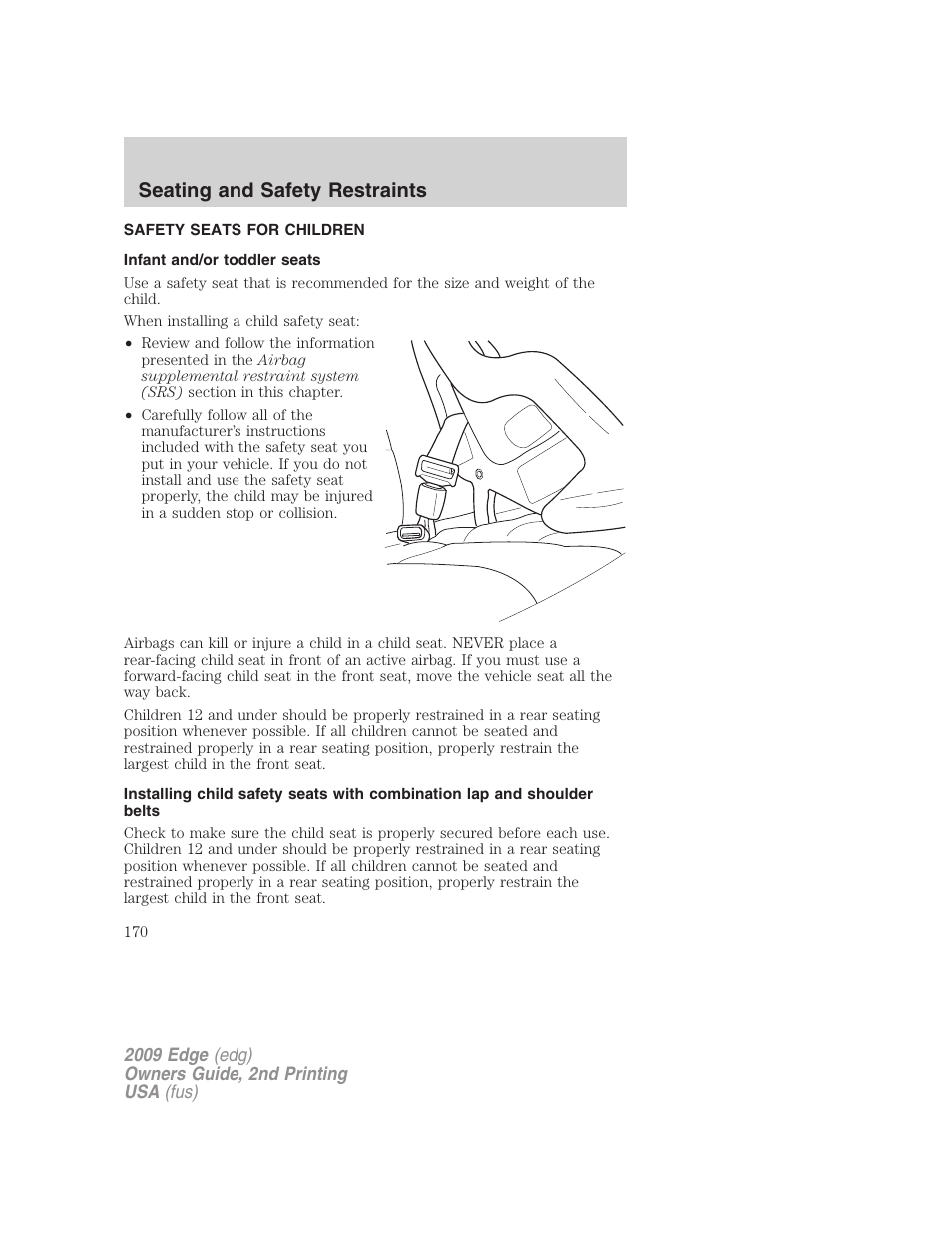 Safety seats for children, Infant and/or toddler seats, Seating and safety restraints | FORD 2009 Edge v.2 User Manual | Page 170 / 326
