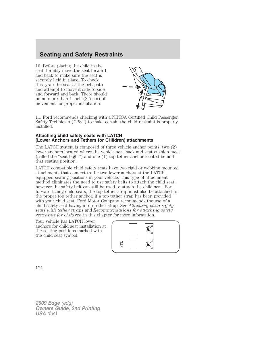 Seating and safety restraints | FORD 2009 Edge v.2 User Manual | Page 174 / 326