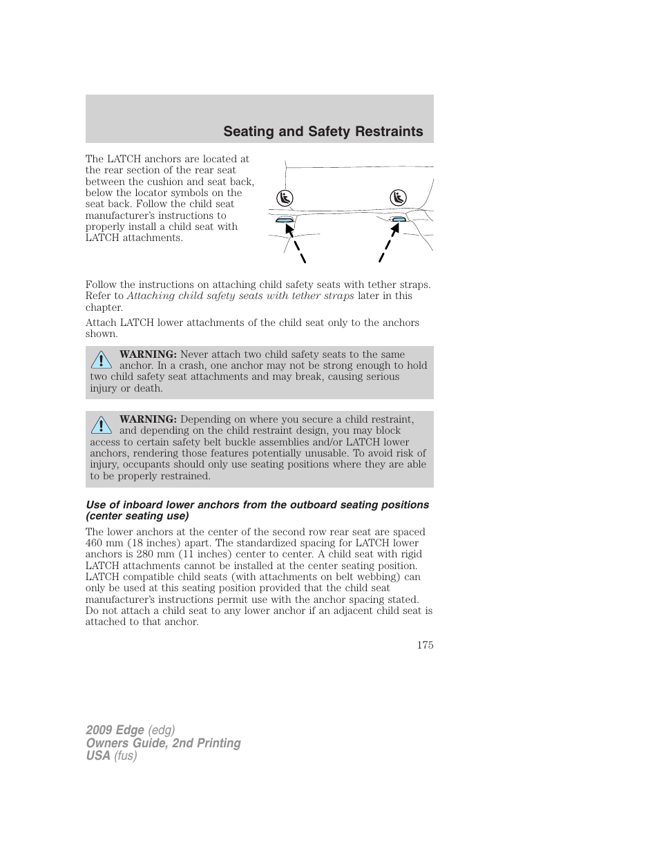 Seating and safety restraints | FORD 2009 Edge v.2 User Manual | Page 175 / 326