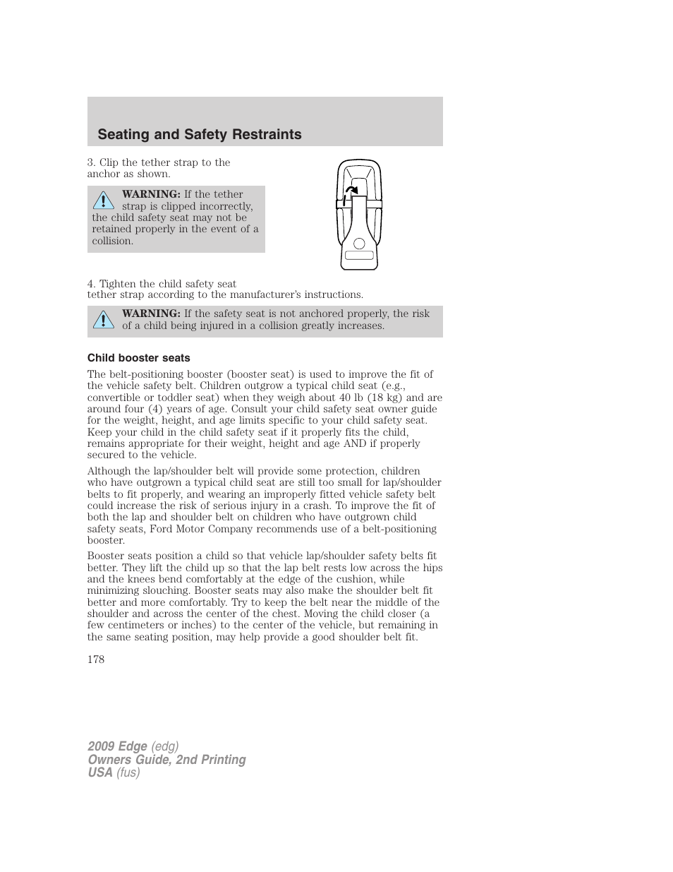 Child booster seats, Seating and safety restraints | FORD 2009 Edge v.2 User Manual | Page 178 / 326
