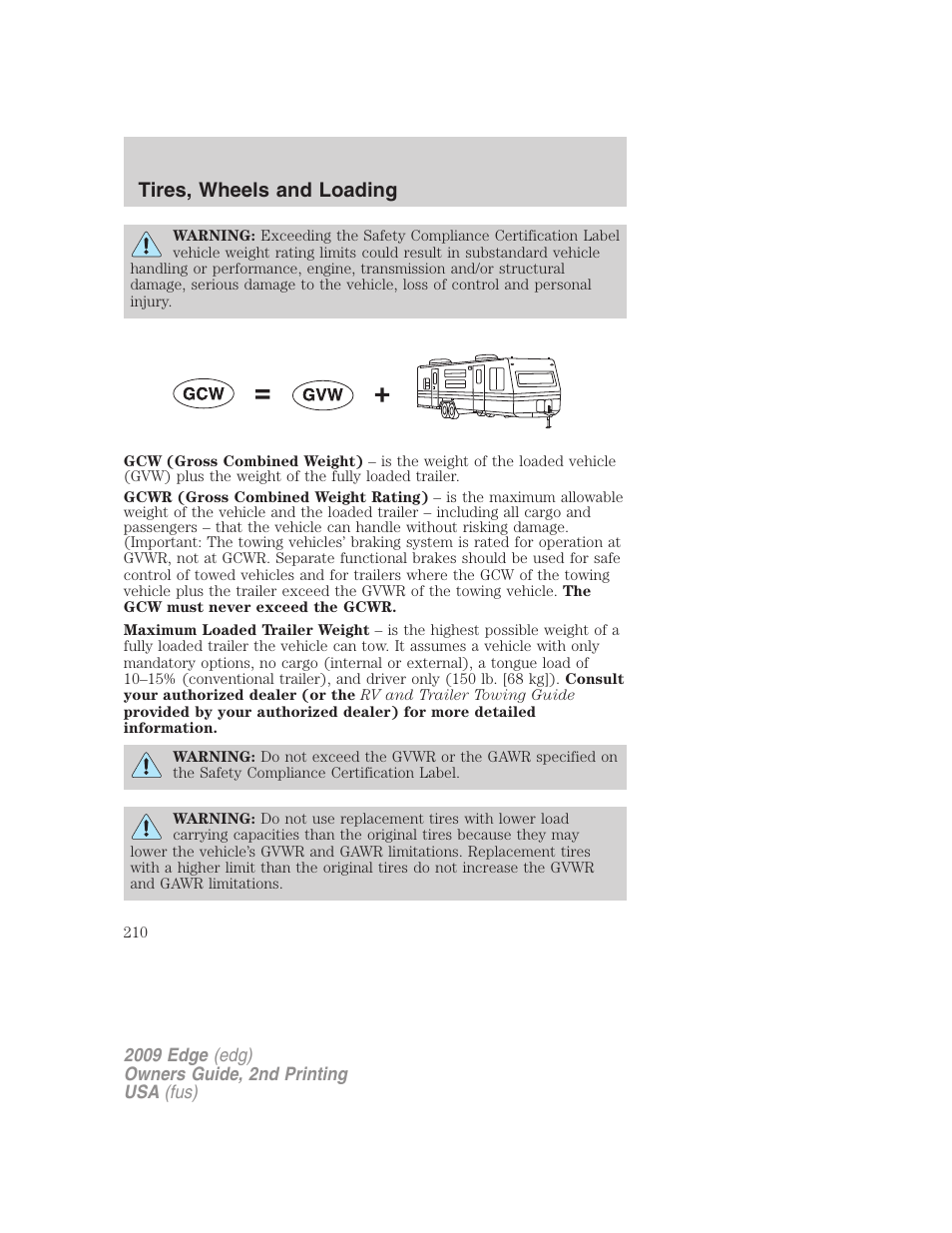 Tires, wheels and loading | FORD 2009 Edge v.2 User Manual | Page 210 / 326