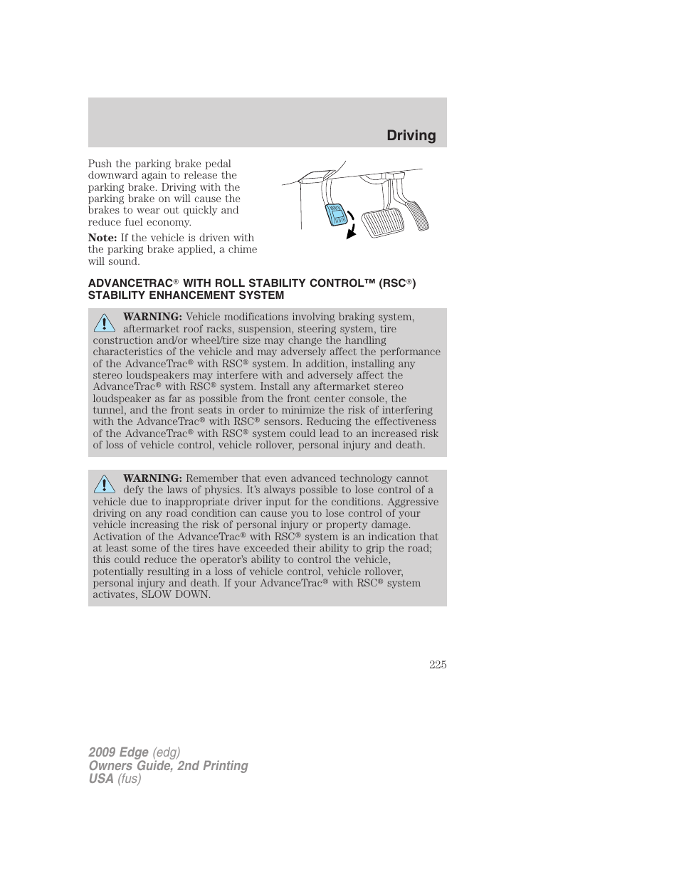 Advancetrac, Driving | FORD 2009 Edge v.2 User Manual | Page 225 / 326