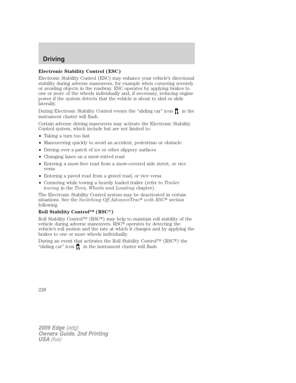 Driving | FORD 2009 Edge v.2 User Manual | Page 228 / 326